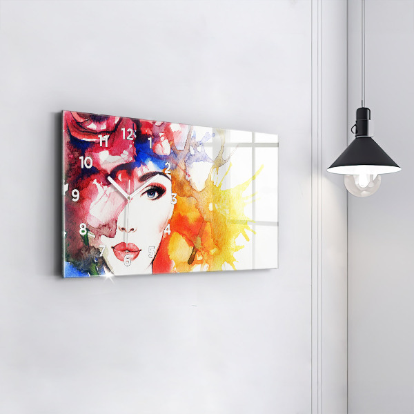 Ceas orizontale de perete din sticlă Portret de femeie colorat