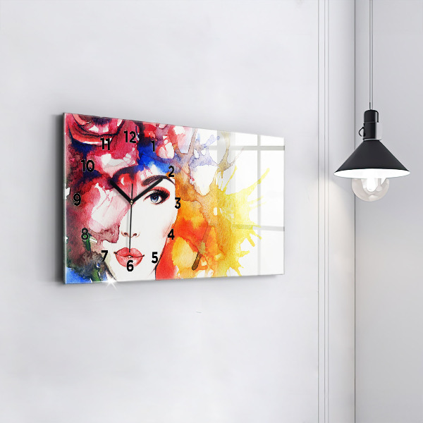 Ceas orizontale de perete din sticlă Portret de femeie colorat