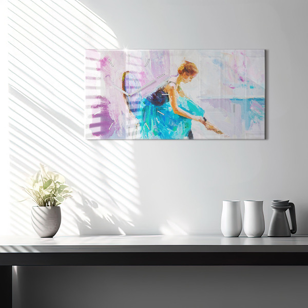 Ceas orizontale de perete din sticlă Pregătirea balerinei