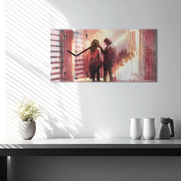 Ceas orizontale de perete din sticlă Cuplu tânăr îndrăgostit