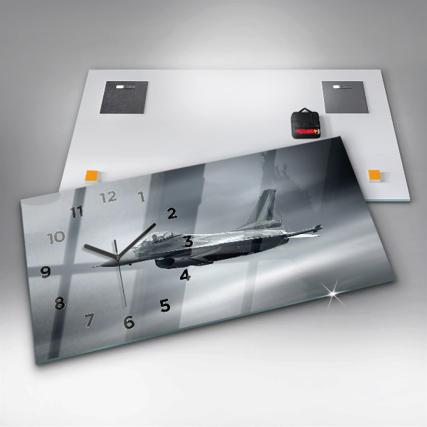 Ceas orizontale de perete din sticlă Avion militar în zbor