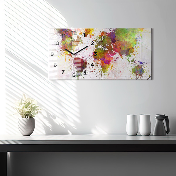 Ceas orizontale de perete din sticlă Harta lumii acuarela