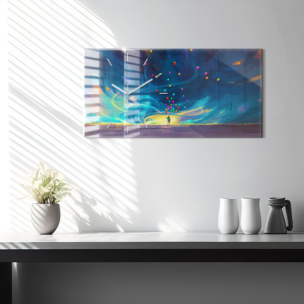 Ceas orizontale de perete din sticlă Copil și baloane