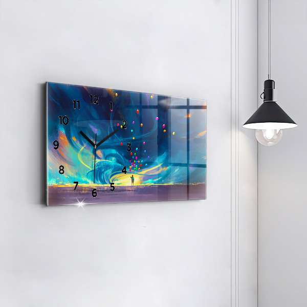 Ceas orizontale de perete din sticlă Copil și baloane