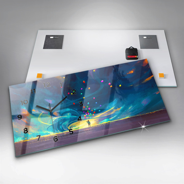 Ceas orizontale de perete din sticlă Copil și baloane