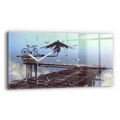 Ceas orizontale de perete din sticlă Bicicletă Angel