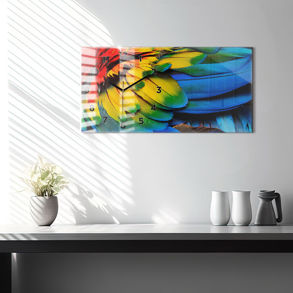 Ceas orizontale de perete din sticlă Aripi colorate de pasăre Macaw