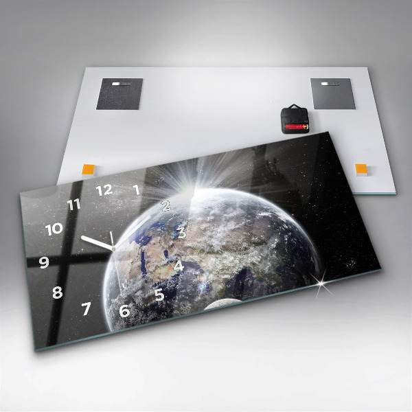 Ceas orizontale de perete din sticlă Pământ Lună Soare
