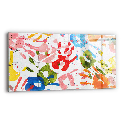 Ceas orizontale de perete din sticlă Amprentele mâinilor copiilor