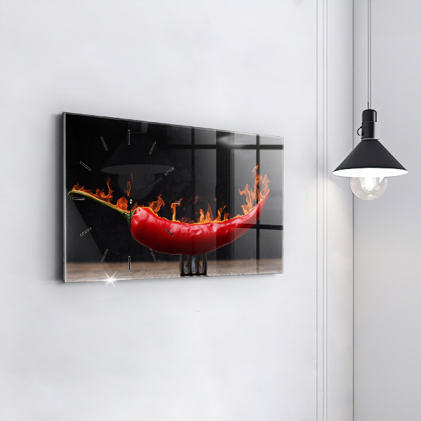 Ceas orizontale de perete din sticlă Ardei pepperoni