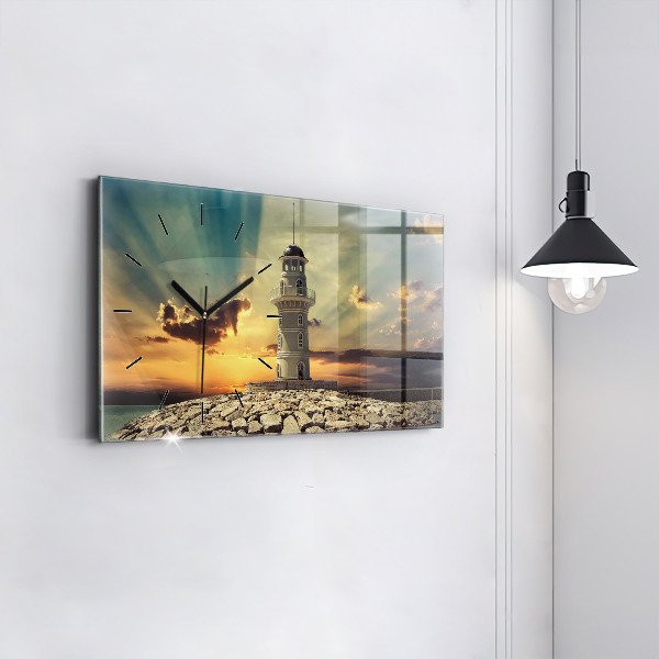 Ceas orizontale de perete din sticlă Far pe mare