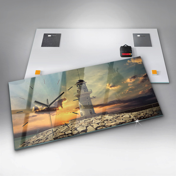 Ceas orizontale de perete din sticlă Far pe mare