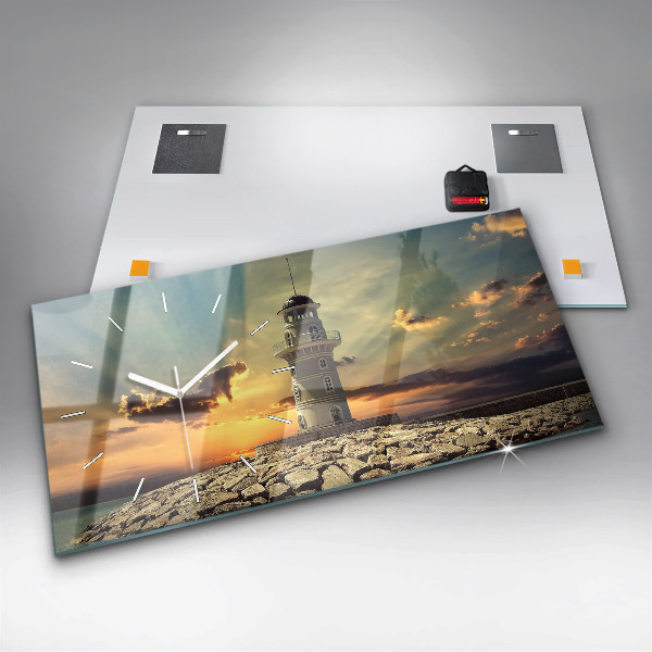 Ceas orizontale de perete din sticlă Far pe mare