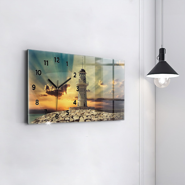 Ceas orizontale de perete din sticlă Far pe mare
