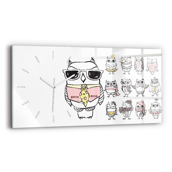 Ceas orizontale de perete din sticlă Poster de epocă cu bufnițe