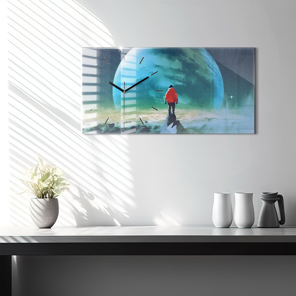 Ceas orizontale de perete din sticlă Omul pe lună