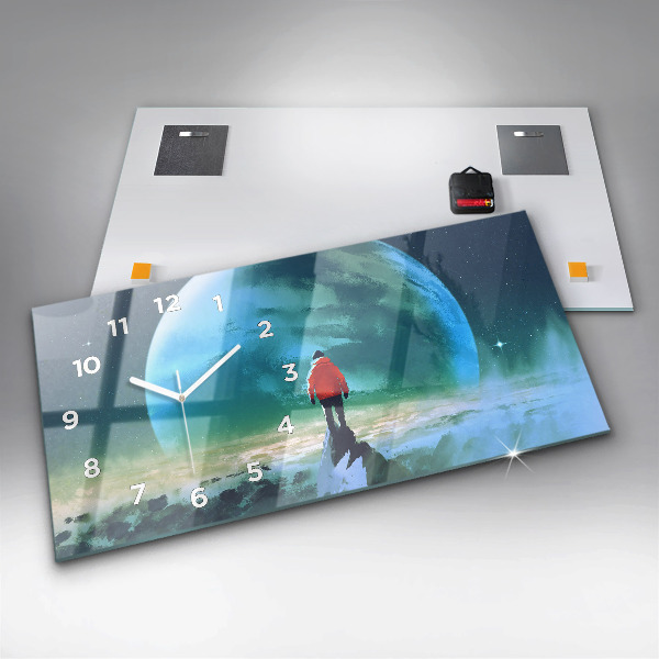 Ceas orizontale de perete din sticlă Omul pe lună