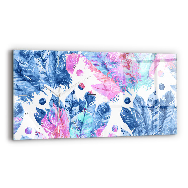 Ceas orizontale de perete din sticlă Pene colorate