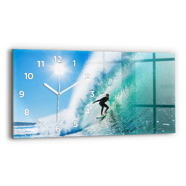 Ceas orizontale de perete din sticlă Surfing în Hawaii