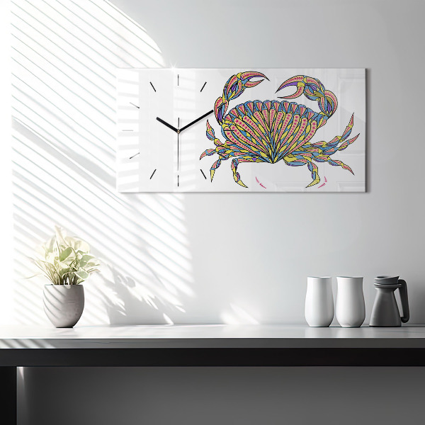 Ceas orizontale de perete din sticlă Crab etnic