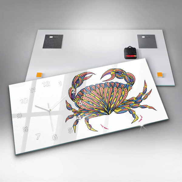 Ceas orizontale de perete din sticlă Crab etnic