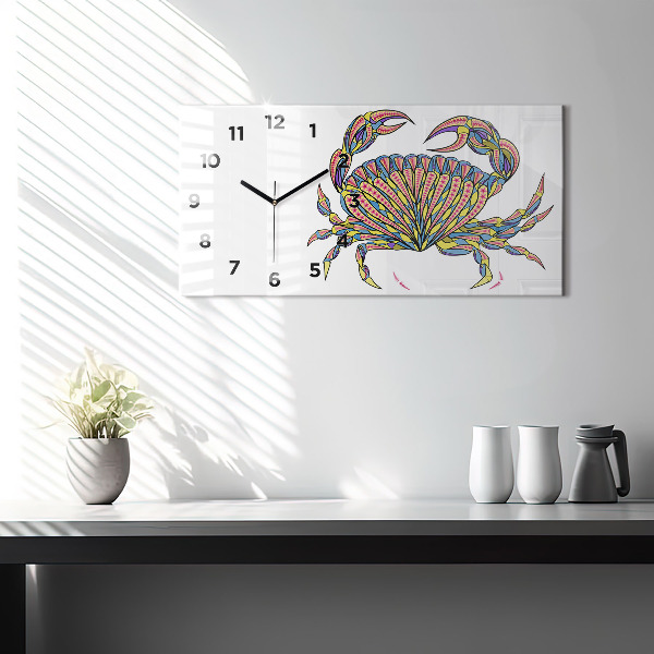 Ceas orizontale de perete din sticlă Crab etnic