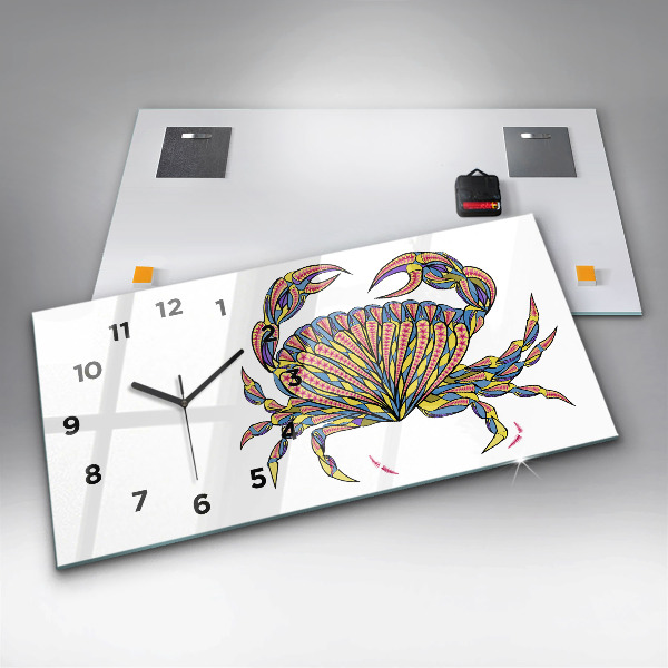 Ceas orizontale de perete din sticlă Crab etnic