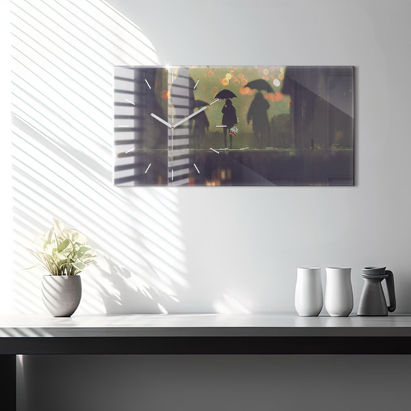 Ceas orizontale de perete din sticlă Oameni cu umbrele