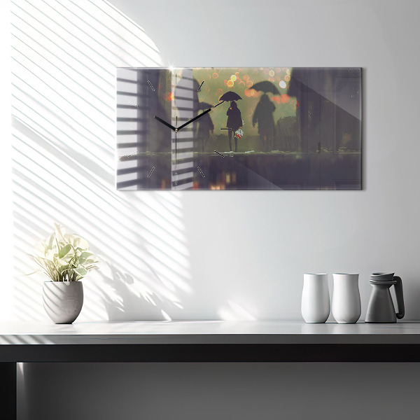 Ceas orizontale de perete din sticlă Oameni cu umbrele