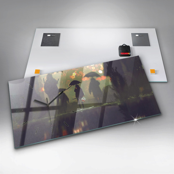 Ceas orizontale de perete din sticlă Oameni cu umbrele