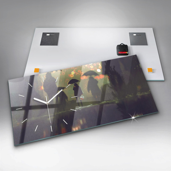 Ceas orizontale de perete din sticlă Oameni cu umbrele