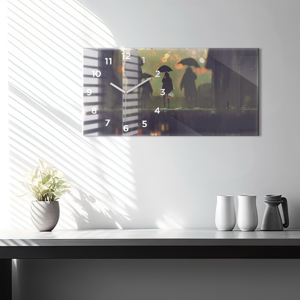 Ceas orizontale de perete din sticlă Oameni cu umbrele