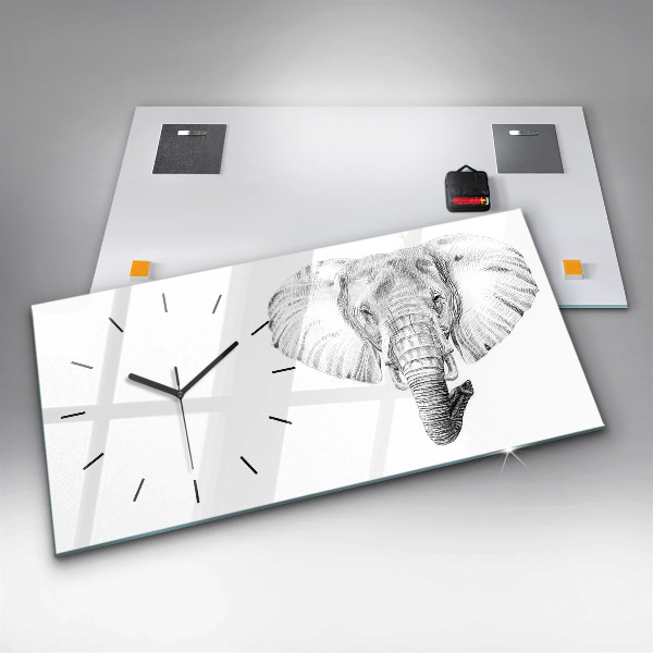 Ceas orizontale de perete din sticlă Cap de elefant vectorial