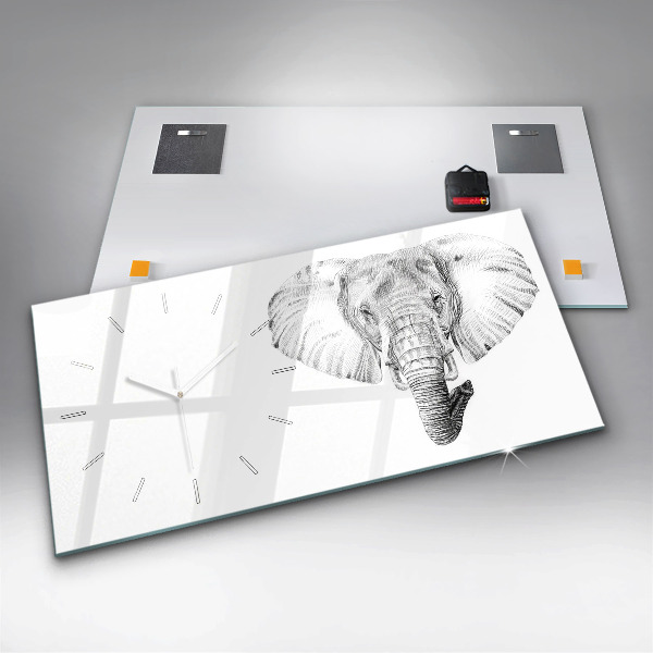 Ceas orizontale de perete din sticlă Cap de elefant vectorial