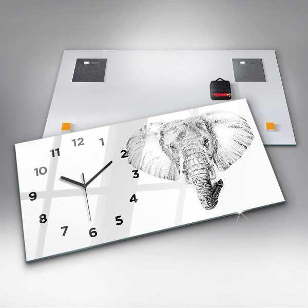 Ceas orizontale de perete din sticlă Cap de elefant vectorial