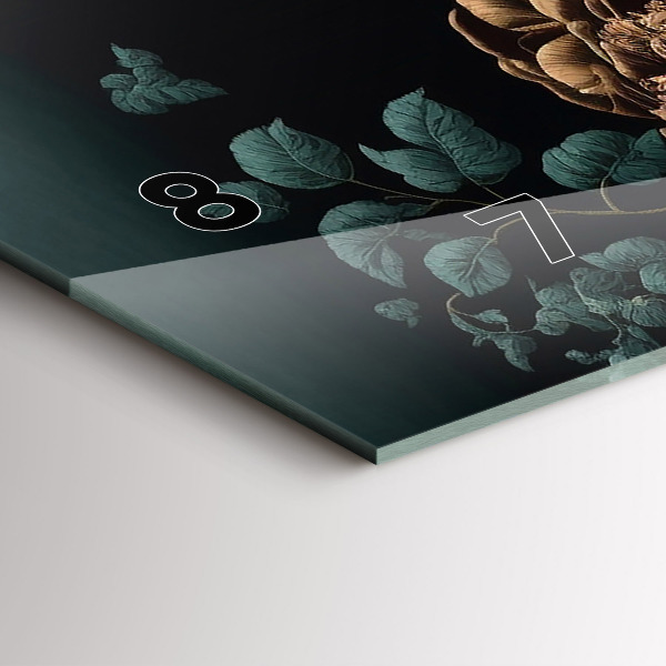 Ceas orizontale de perete din sticlă Floare și fluturi aurii