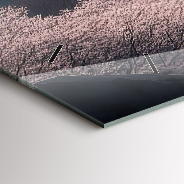 Ceas orizontale de perete din sticlă Turnul cu flori de cireș din Asia