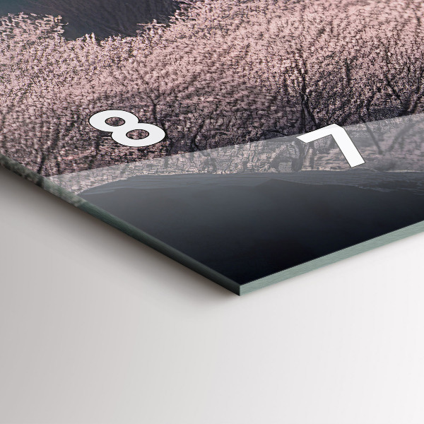 Ceas orizontale de perete din sticlă Turnul cu flori de cireș din Asia