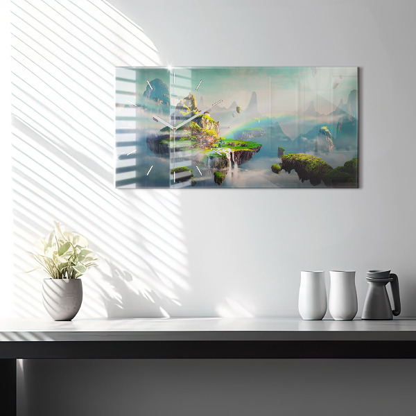 Ceas orizontale de perete din sticlă Scene fantastice în stil chinezesc