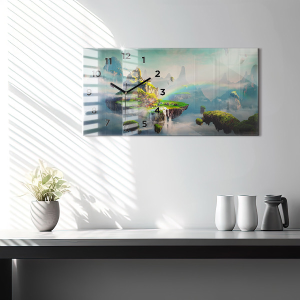 Ceas orizontale de perete din sticlă Scene fantastice în stil chinezesc