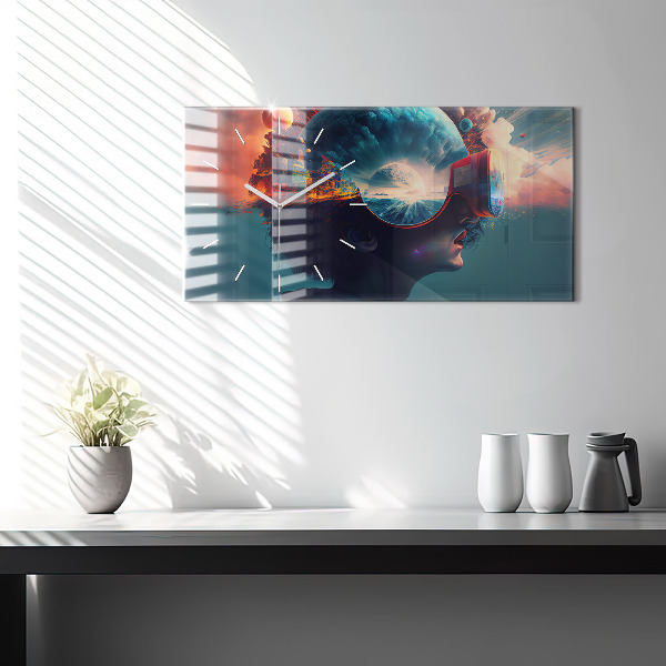 Ceas orizontale de perete din sticlă Lume virtuală futuristă