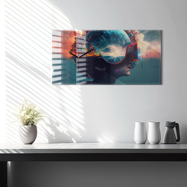 Ceas orizontale de perete din sticlă Lume virtuală futuristă