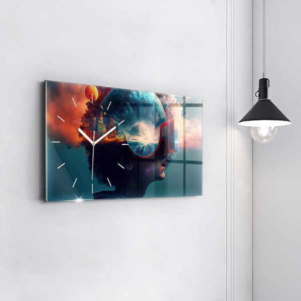 Ceas orizontale de perete din sticlă Lume virtuală futuristă