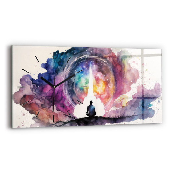 Ceas orizontale de perete din sticlă Meditație stil de viață