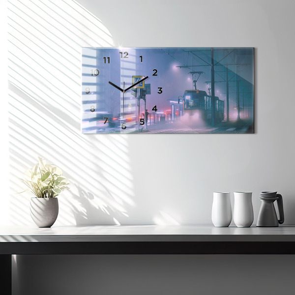 Ceas orizontale de perete din sticlă Varșovia în ceață
