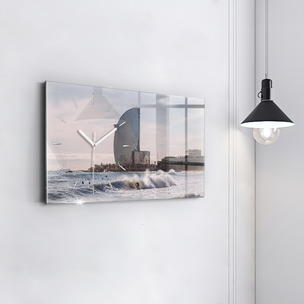 Ceas orizontale de perete din sticlă Barcelona Surfer