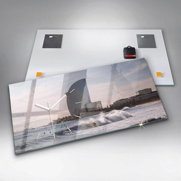 Ceas orizontale de perete din sticlă Barcelona Surfer