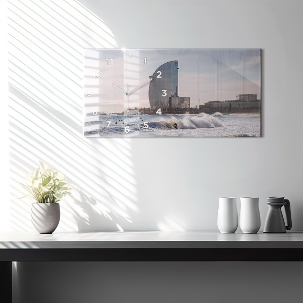 Ceas orizontale de perete din sticlă Barcelona Surfer