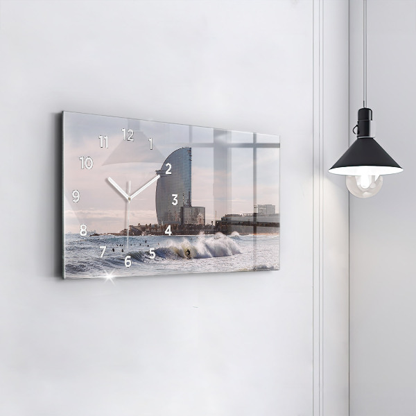 Ceas orizontale de perete din sticlă Barcelona Surfer