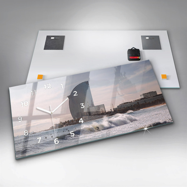 Ceas orizontale de perete din sticlă Barcelona Surfer